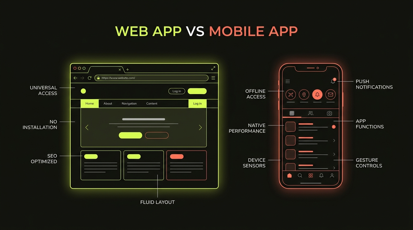 Web App vs Mobile App Comparison Visual Matrix